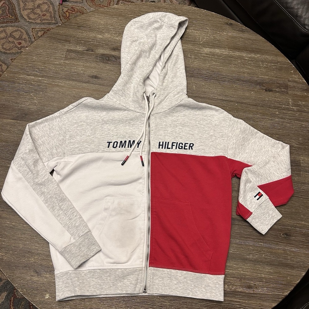 Tommy Hilfiger Women's Color blocked  Zip‎ Up Hoodie Size XS Red White Grey